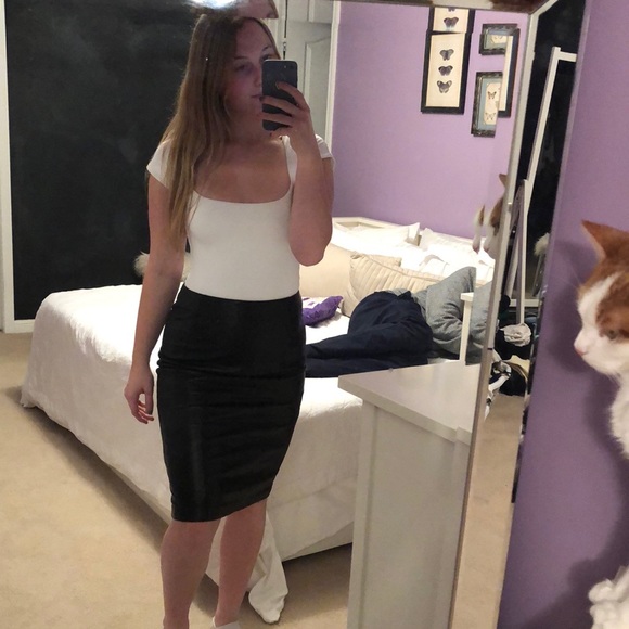 Danier black leather midi skirt - Picture 1 of 6
